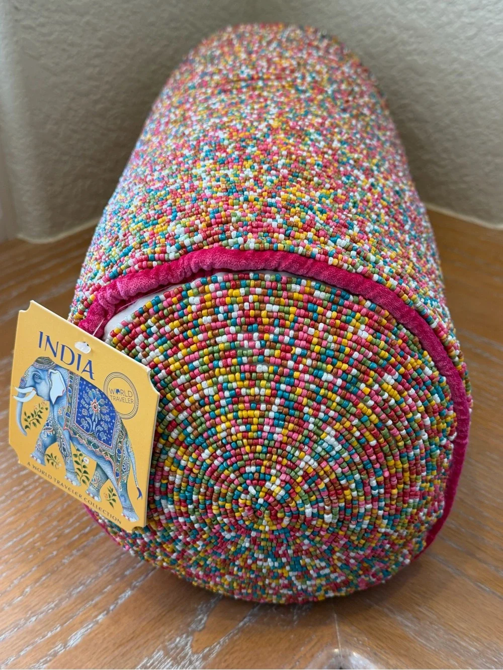 NWT India Multicolored Rainbow Hand Beaded Pillow